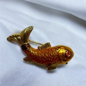 Swarovski Swan Signed Enamel Goldfish Pin
